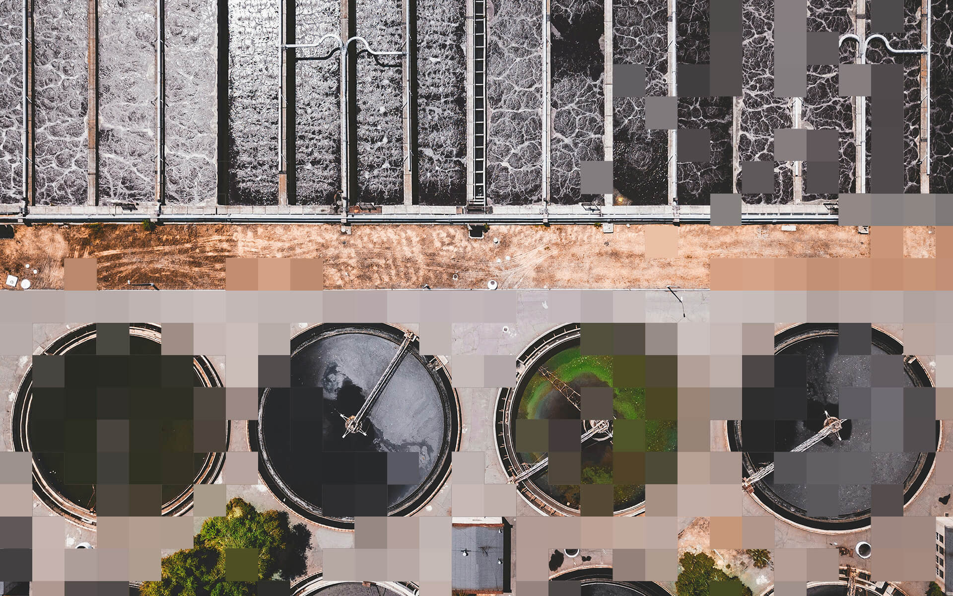 Aerial view of wastewater treatment plant with circular clarifiers representing water infrastructure and life cycle assessment (LCA) for driving sustainable decision-making in environmental management