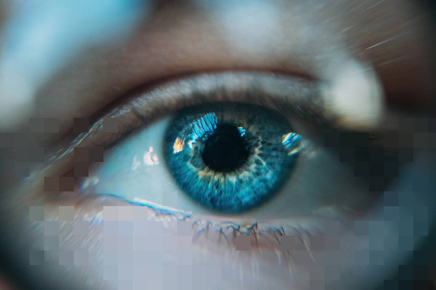 Close-up of a blue eye, illustrating a broader perspective on environmental, social and economic impacts through life cycle sustainability assessment.